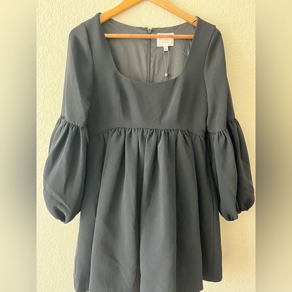 Cinq a Sept Dorina Black Long Puff Sleeve Scoop Neck Mini Dress Size 2 NWT $465 - Picture 4 of 5